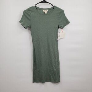 Open Edit Ribbed Body Con Dress Women Size XS NWT Short Sleeve Crewneck